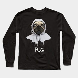 Pug, pug face and hooded sweatshirt, pug lovers, gift for pug lovers Long Sleeve T-Shirt